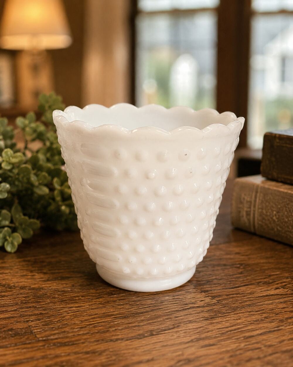 Vintage Fire King Hobnail Milk Glass Planter/Vase